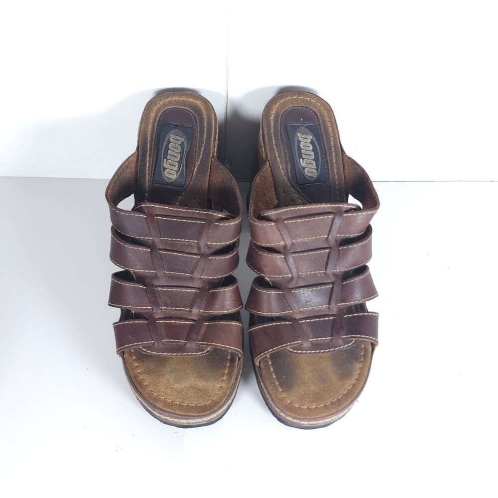 Bongo Women's Vintage 90s Y2K US10 Brown Leather Wooden Chunky Platform Sandals - Picture 4 of 16